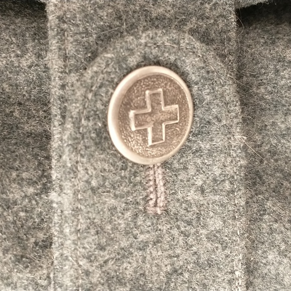 Vintage Swiss Military Wool Coat Bluish Gray Silver Cross Buttons Long Length - Picture 8 of 16